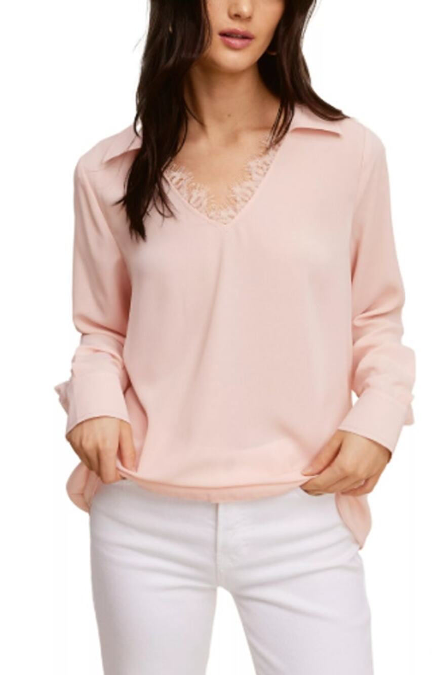 SINGLE THREAD TOP WOMEN'S SIZE SMALL LACE TRIM V NECK POPOVER BLOUSE PINK NEW